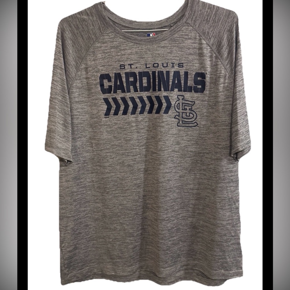 St Louis Cardinals T-Shirt Mens XL Gray Blue Spell Out Logo Short Sleeve